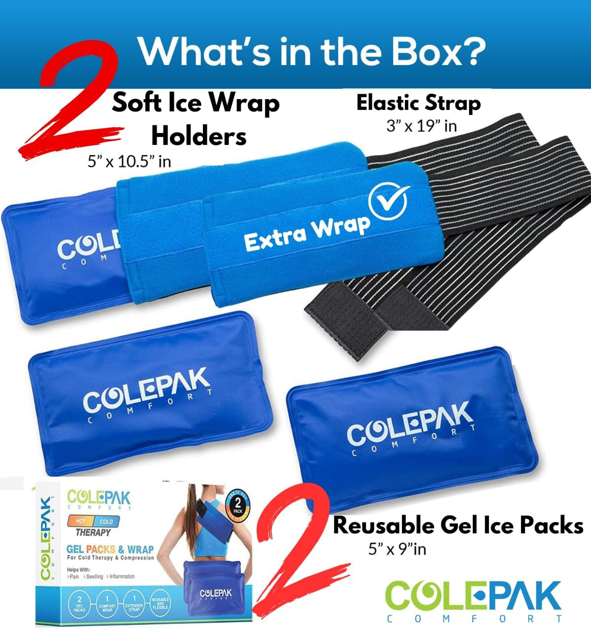 Hot & Cold Ice Packs for Injuries Reusable Gel (4 Pc Set) for Pain Relief, Joint Muscle Soreness Swelling for Knees Back Shoulder Foot